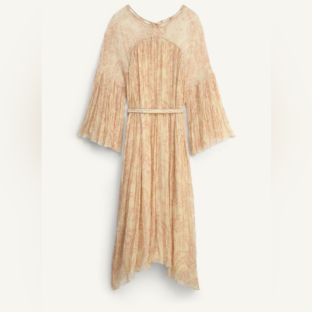 Zara Bohemian Beige Maxi Dress with Bell Sleeves